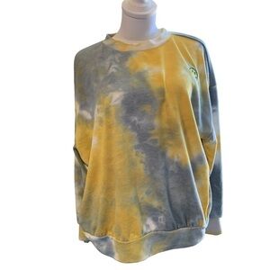 LUSH women's size medium tie dye sweatshirt, yellow, grey and white